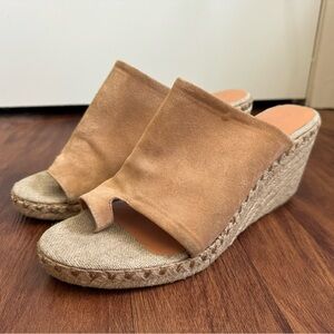 Vince Sutherland Platform Stitch Wedge Mules in Roasted Cashew